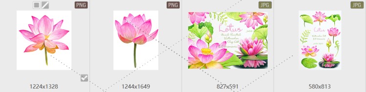 中国风古典水墨水彩荷花莲花荷叶PNG免扣设计素材png340