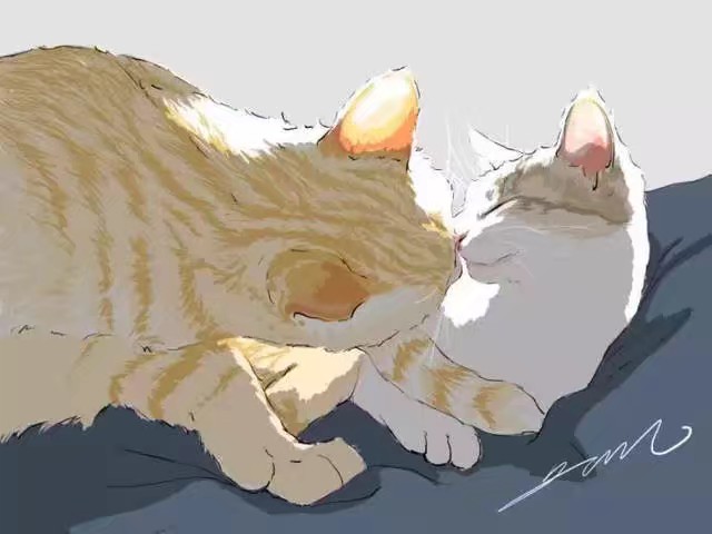 超萌小猫水彩插画