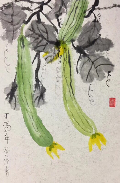 国画丝瓜，葫芦，西瓜