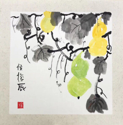 国画丝瓜，葫芦，西瓜