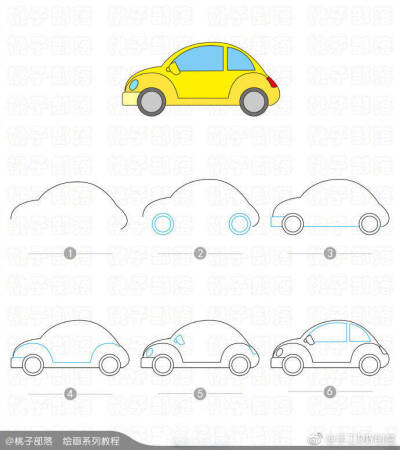 几笔教你画一辆小汽车，新手也能学会！画完这组就能掌握各种汽车的画法了，收藏吧~ ​​​