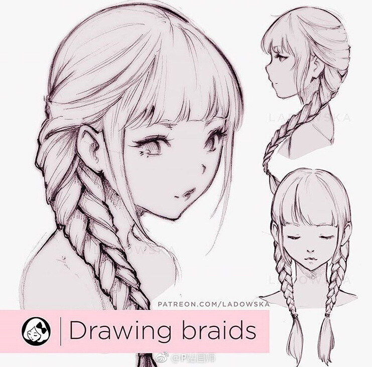 女孩发辫的绘法教程，ins：howto_artist ​（转）via @ins插画 ​