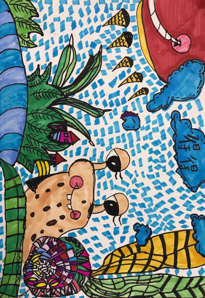 儿童画，蜗牛的世界
材料：素描纸，马克笔，勾线笔