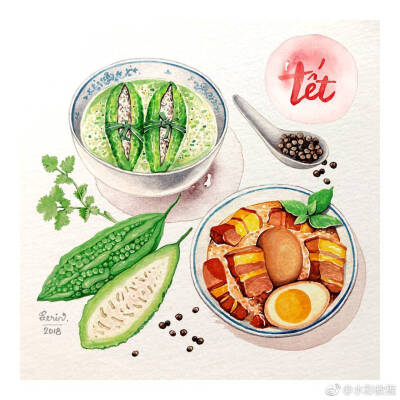 一人食 水彩小清新插画