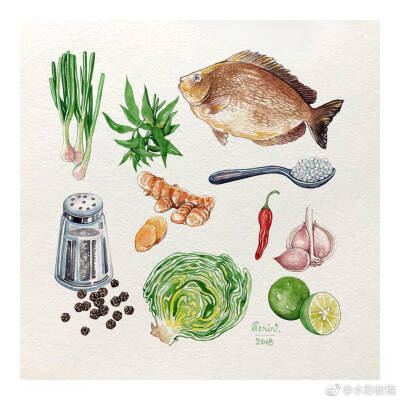 一人食 水彩小清新插画