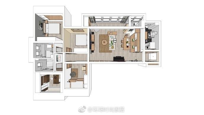 140平原木简约四居室偏好：原木、棉麻、水泥、极简 ????。 ?