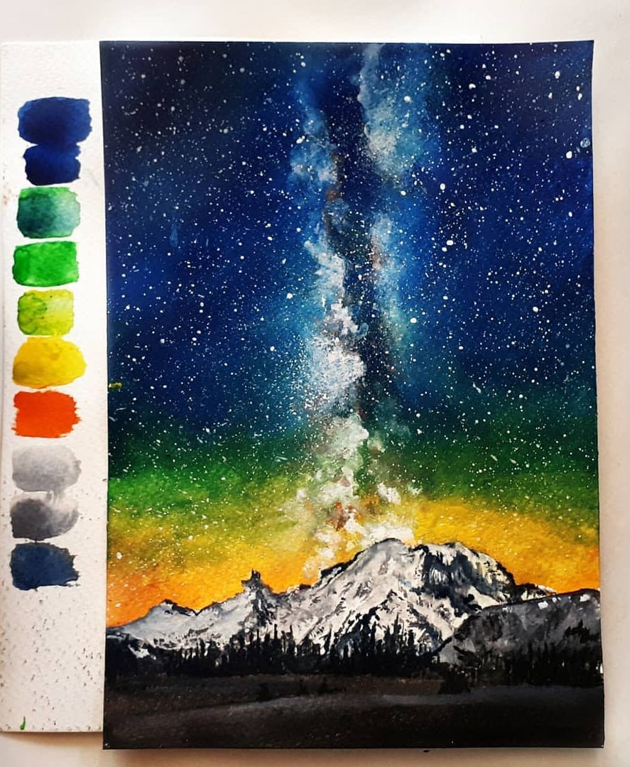 水彩插畫風景繪畫宇宙星空插畫師insaparnamhatre