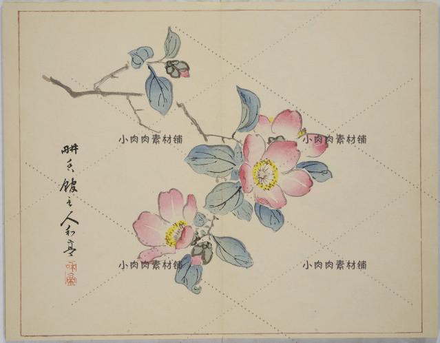 中国古典丹青山水花卉昆虫花草水墨木板画水印画素描临摹素材21