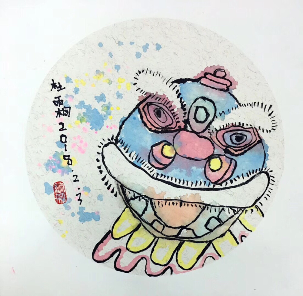 水彩舞狮子