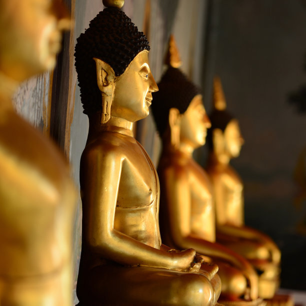 Row of Gold Meditating Buddha