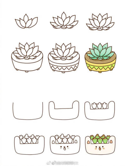 【18个超萌多肉植物简笔画】
盛夏时节 来画组清新可爱的多肉盆栽简笔画 手账 哄娃用得上 转发Mark
（via合家欢阿欢阿欢） ​​​
