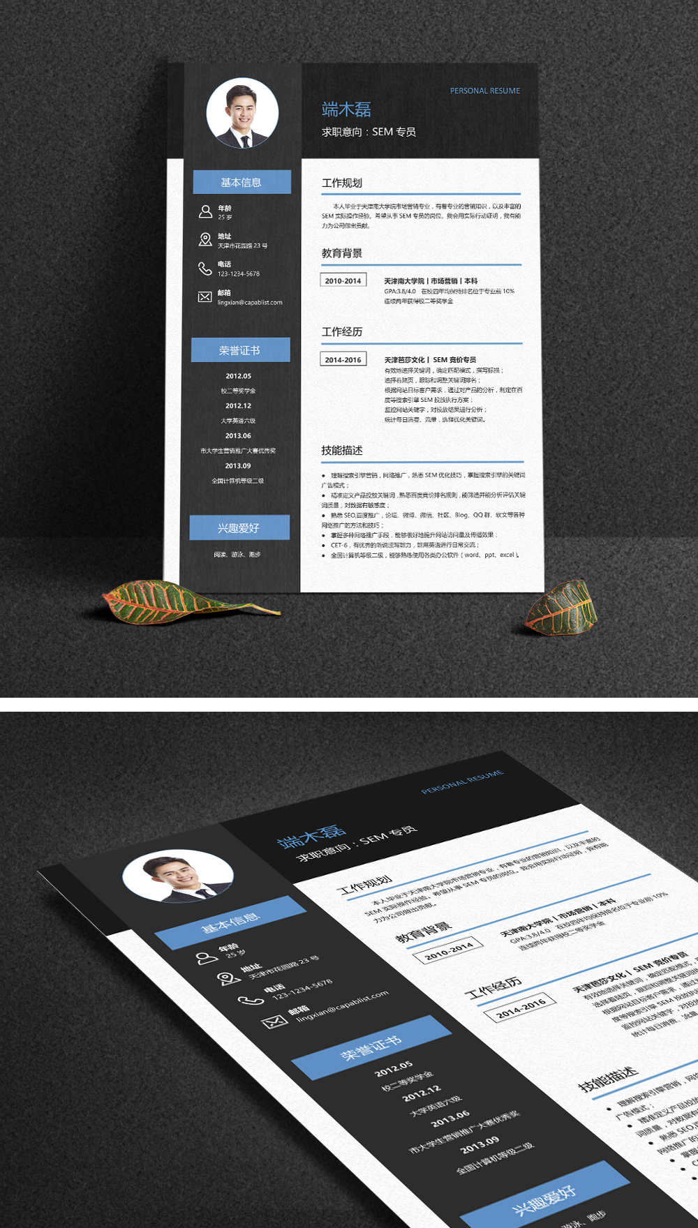 SEM,现代风格个人简历模板-蓝色
