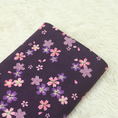 日本布料 和风紫色系印花印花面料 竹节棉布 手工DIY 拼布包包