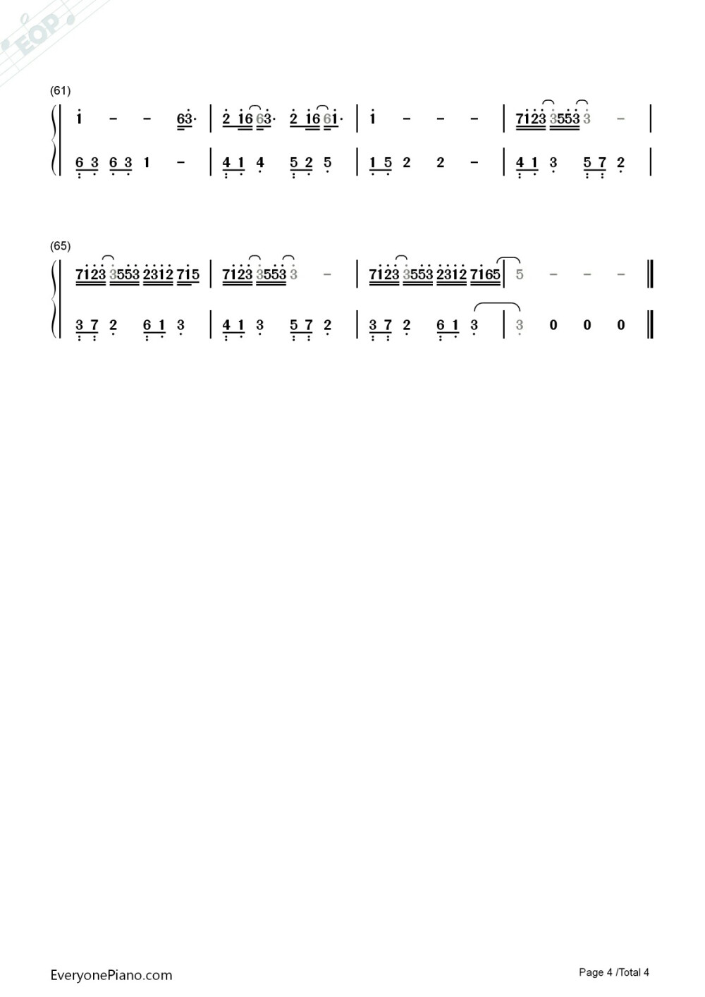 起风了 数字简谱 钢琴谱