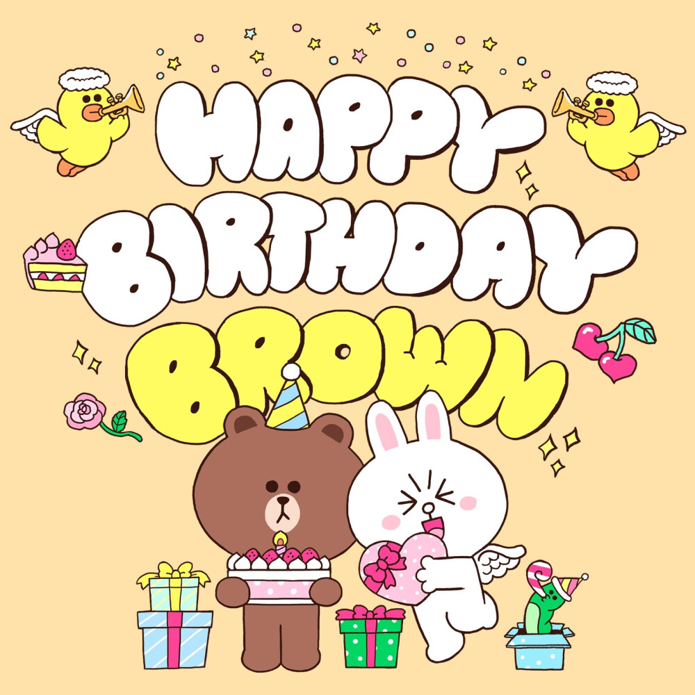 Line_happy birthday Brown