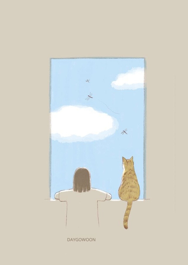 一人一猫宁静时光插画by画师daygowoon