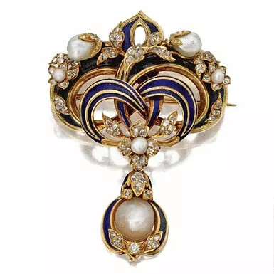 Gold, natural pearl, diamond and enamel brooch, Russian, circa 1860