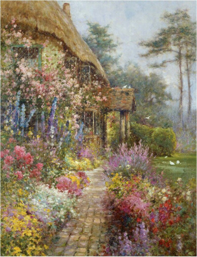 美国画家Abbott Fuller Graves的画作《A Sea of Friendly Hollyhocks》