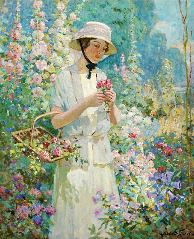 美国画家Abbott Fuller Graves的作品《woman with flower basket》