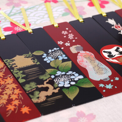 全11种 日本莳绘漆画书签 漆书签 京都舞伎 金阁寺 樱花 红叶