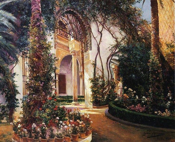 19世纪西班牙画家Manuel García Rodríguez笔下的私家花园和庭院。 ​