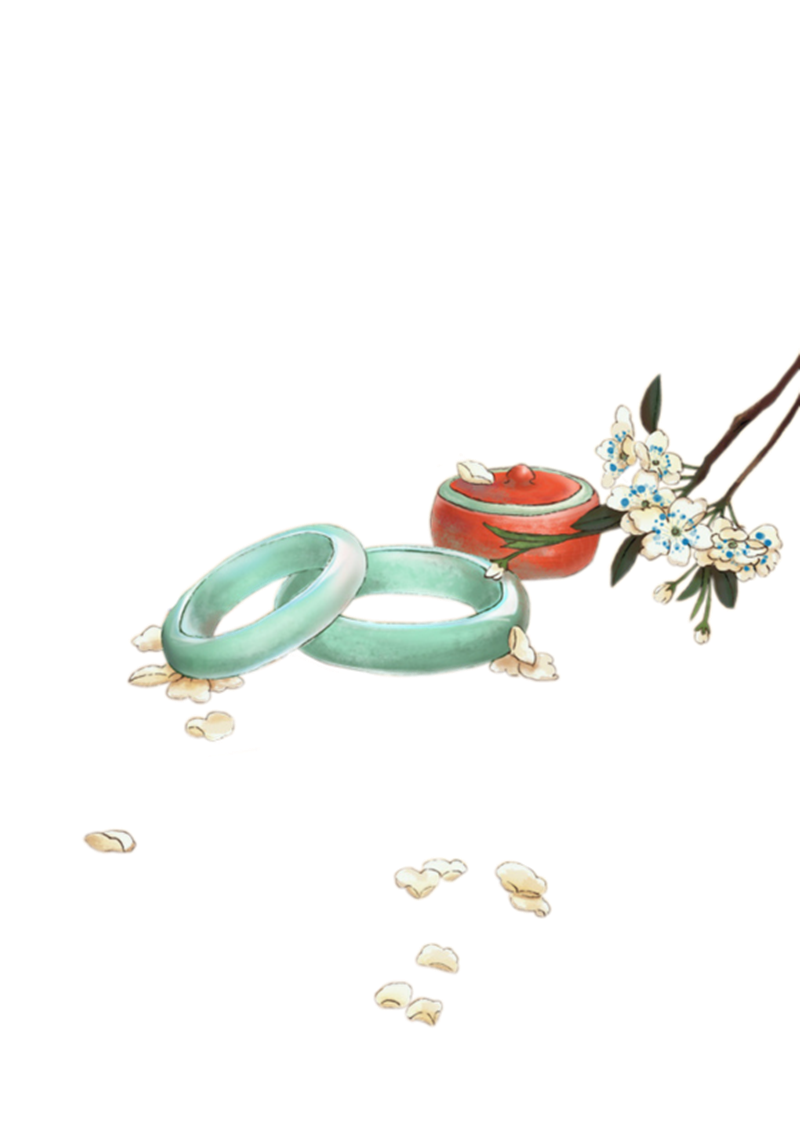 手绘古物胭脂玉镯古风