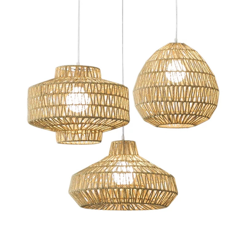 光年麻绳吊灯 北欧简约餐厅吧台造型装饰 单个编织鸟笼草灯灯饰
