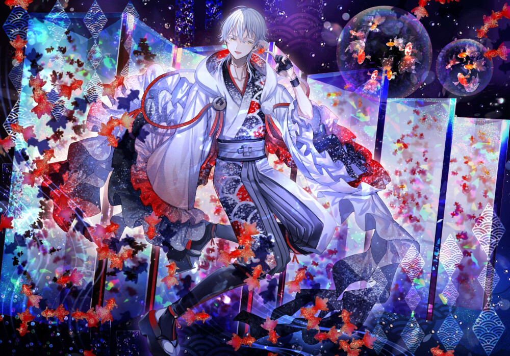 #刀剑乱舞# 鶴丸と金魚
画师：アバンドン蘭花