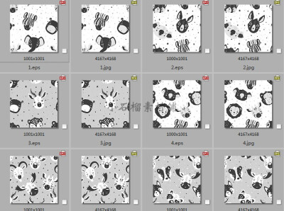 黑白线稿卡通动物猫狗鹿大象熊斑马头像PSD AI PNG设计素材png342