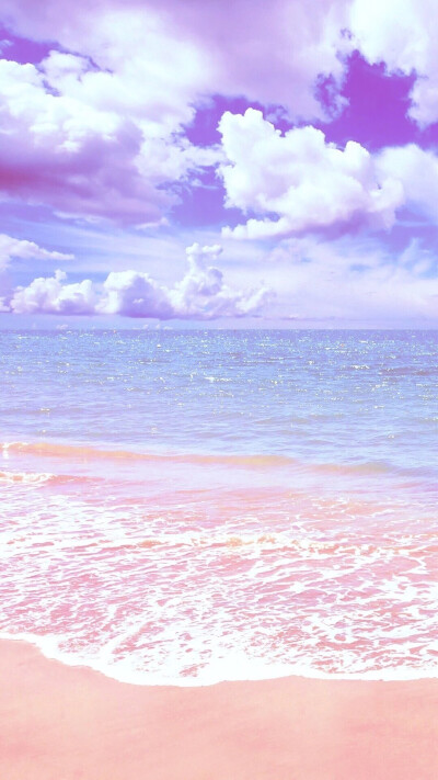 紫色粉色大海蓝天