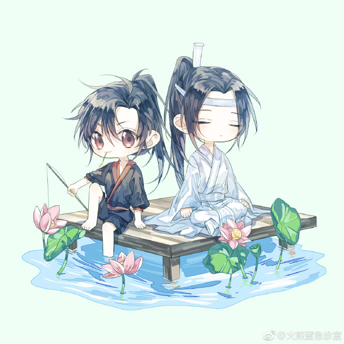 忘与羡的四季♡忘羡魔道祖师我佛了 那个春季我推翻好几个构图重画一直拖（…………第一次画这么硬核的扣版 小场景画起来蛮好玩滴(´▽｀)会印成小方卡作为无料在cp我和老茴的摊上发放！摊宣这两天就搞出来惹 ​​​​