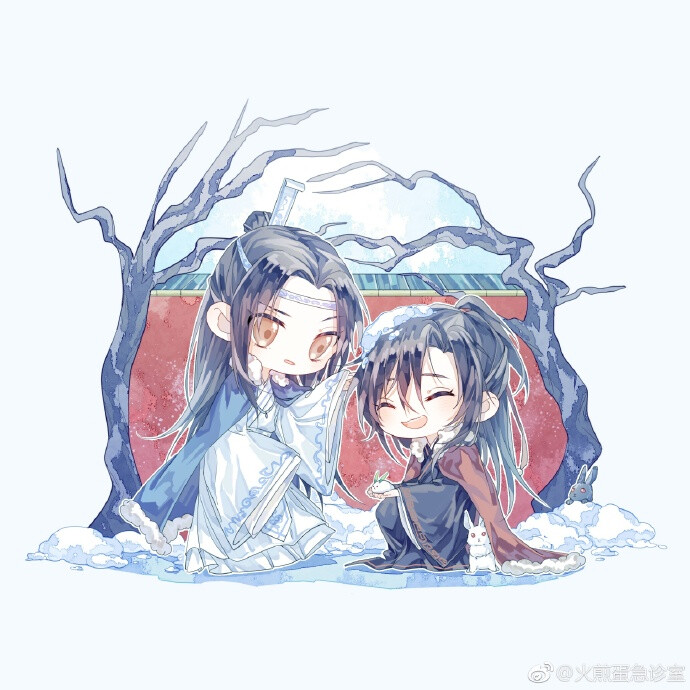 忘与羡的四季♡忘羡魔道祖师我佛了 那个春季我推翻好几个构图重画一直拖（…………第一次画这么硬核的扣版 小场景画起来蛮好玩滴(´▽｀)会印成小方卡作为无料在cp我和老茴的摊上发放！摊宣这两天就搞出来惹 ​​​​