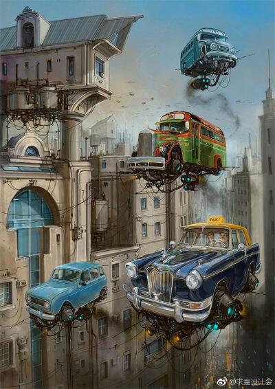 Alejandro Burdisio 概念插画作品飞翔的汽车。#求是设计会# ​