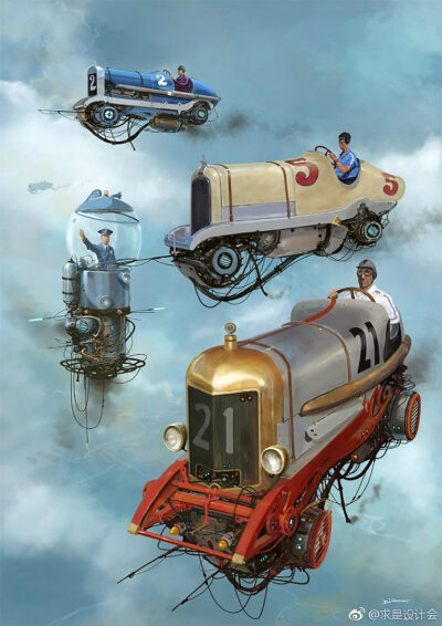 Alejandro Burdisio 概念插画作品飞翔的汽车。#求是设计会# ​