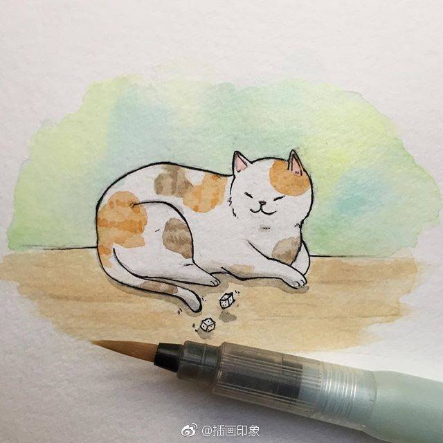 水彩 猫咪 手绘