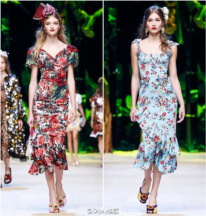 Dolce & Gabbana S/S 2017｜依然花到不行热闹到不行的DG家本季主题“Tropico Italiano”，围绕着经典元素经典款式和永恒的西西里海岛，把花果鱼虾意面酒水冰淇淋全部搬上了身～ps：意大利政府应该给设计师嘉奖，这季复一季绝对的旅游推广大使！ ​​​​