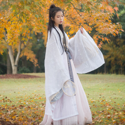 司南白芷魏晋风传统汉服女装 春秋交领齐腰襦裙 飘逸绣花大袖衫