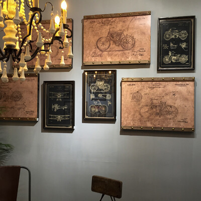 美式工业风装饰画挂画创意复古酒吧咖啡客厅背景墙面墙壁木板画饰