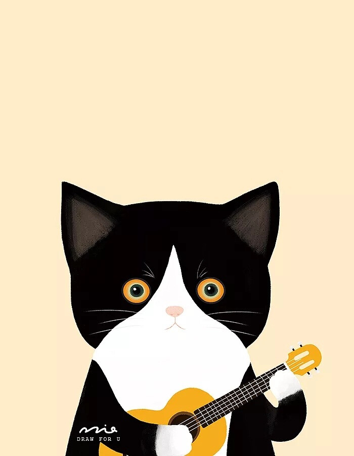 弹吉它的猫咪 ~ 插画 By INNMIA