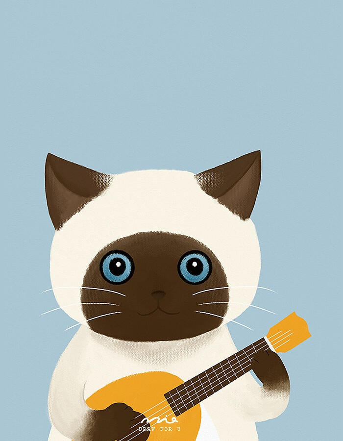 弹吉它的猫咪 ~ 插画 By INNMIA