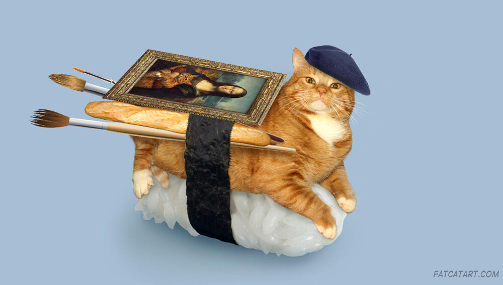 Zarathustra the Sushi Cat as a favorite gourmeowndize of an art student in Paris