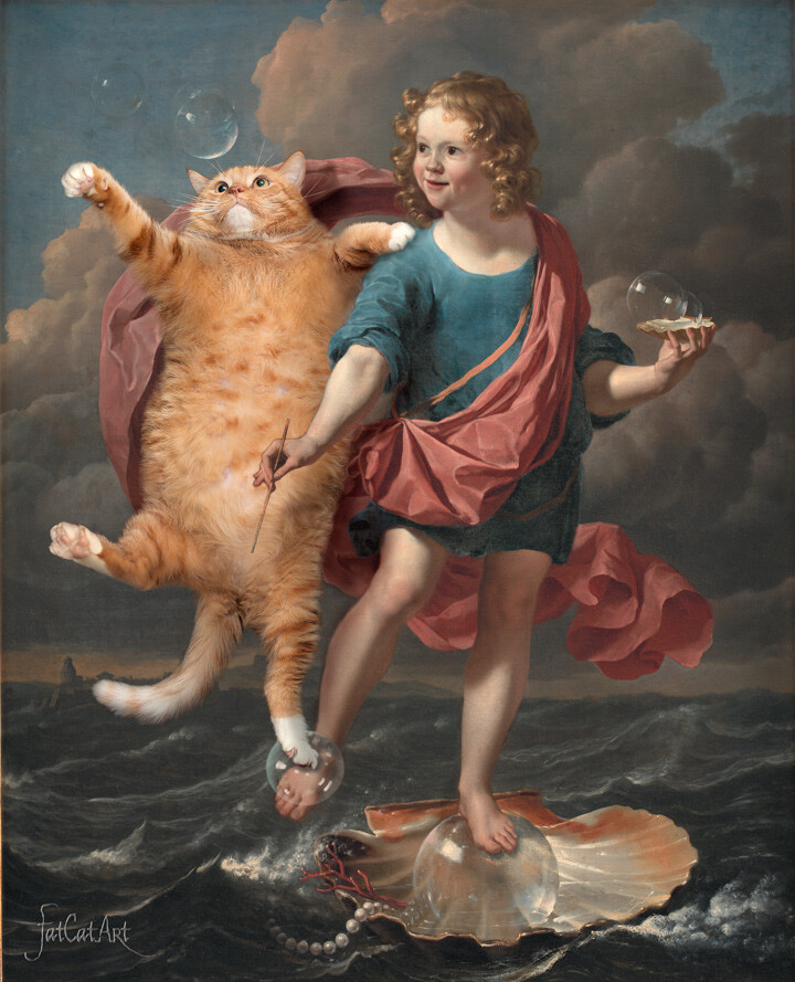 Karel Dujardin, Boy Blowing Soap Bubbles and Cat hunting for them