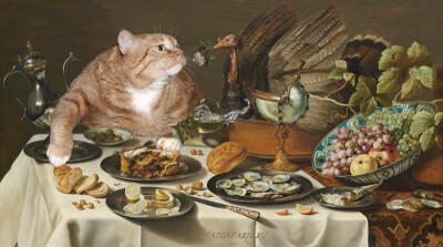 Pieter Claesz, Still Life with Turkey Pie and the Cat