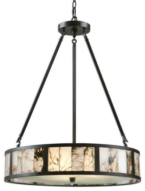 Uttermost Coslada 3 Light Marble Drum Pendant transitional-pendant-lighting