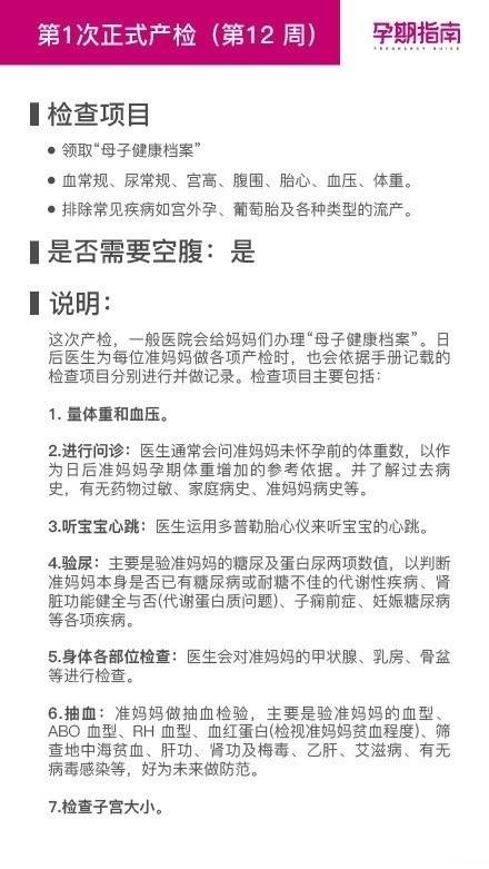 超级详细的孕期检查时间表 ​​。