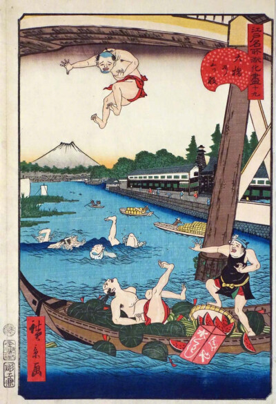 浮世绘绘画大师 歌川广重(Utagawa Hiroshige) 作品一组 | 年轻时从师于画家歌川丰广（1773-1828），开始其浮世绘画家的生涯。广重尝试了十九世纪初期所流行的各种不同形式的版画：历书场面，演员肖像，美女画像等…