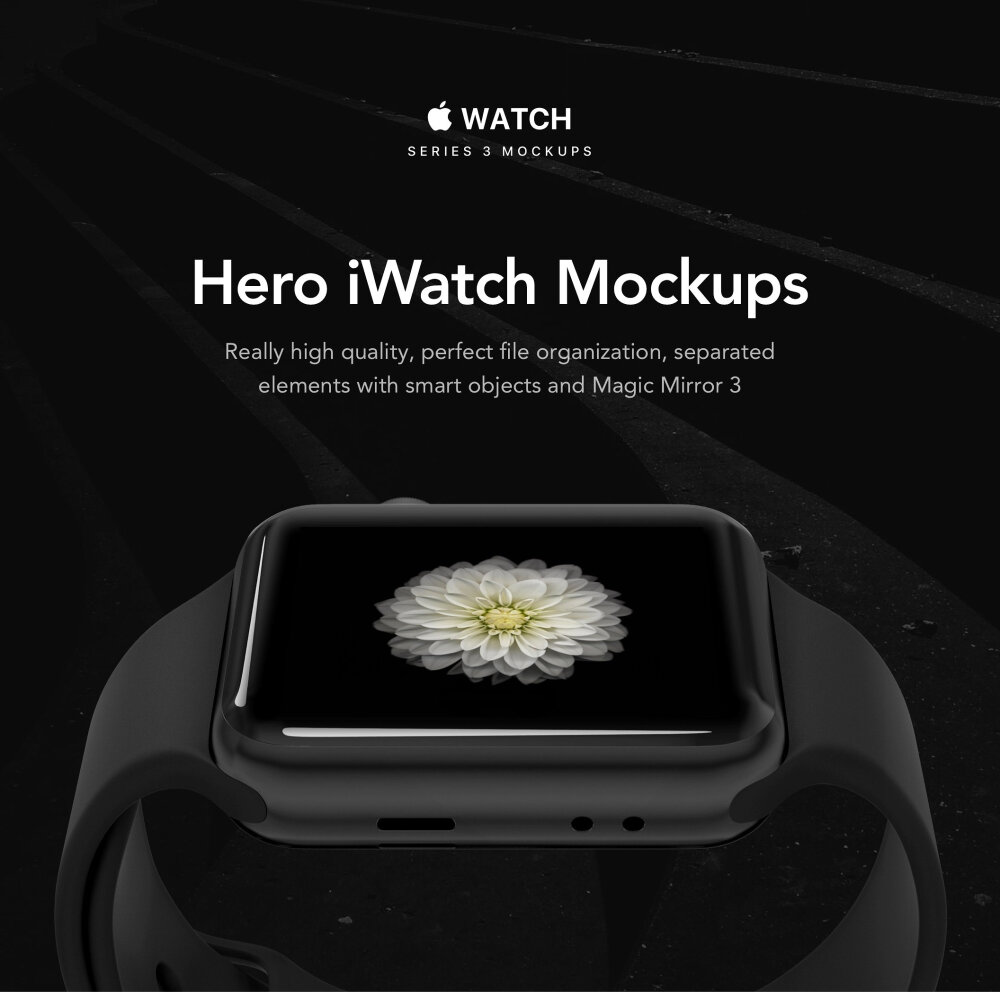 HERO iwatch苹果智能手表 VI智能贴图提案Mockup样机PSD模板下载
真正的高品质，完美的文件组织，与智能对象分离的元素和Magic Mirror 3.这里有三种经典颜色供您设计，我们为每种颜色创建了七种视角。 适用于Photoshop和Sketch。