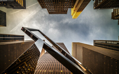 blue clouds cityscapes lights yellow glass architecture metal houses shiny buildings USA New York City Manhattan skyscrapers sunlight reflections worms eye view skies - Wallpaper (#2841496) / Wallbase…