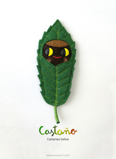  西班牙插画师 Wenyuri 植物主题手工海报：先设计出各种树叶娃娃，把它们做成不织布手工