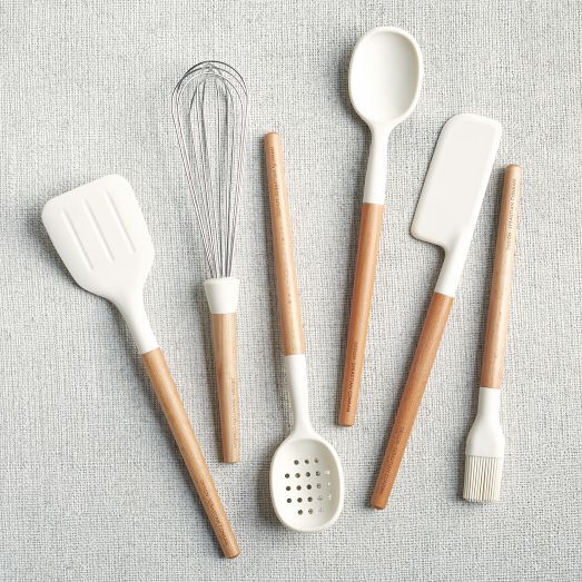 silicone and wood utensils